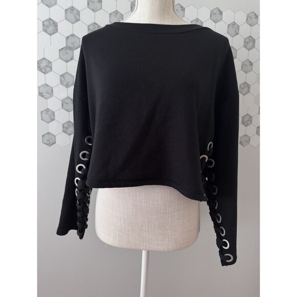 Alo Yoga Black Suspension Lace-Up Cropped Pullover Sweater Size Small* - Picture 1 of 6